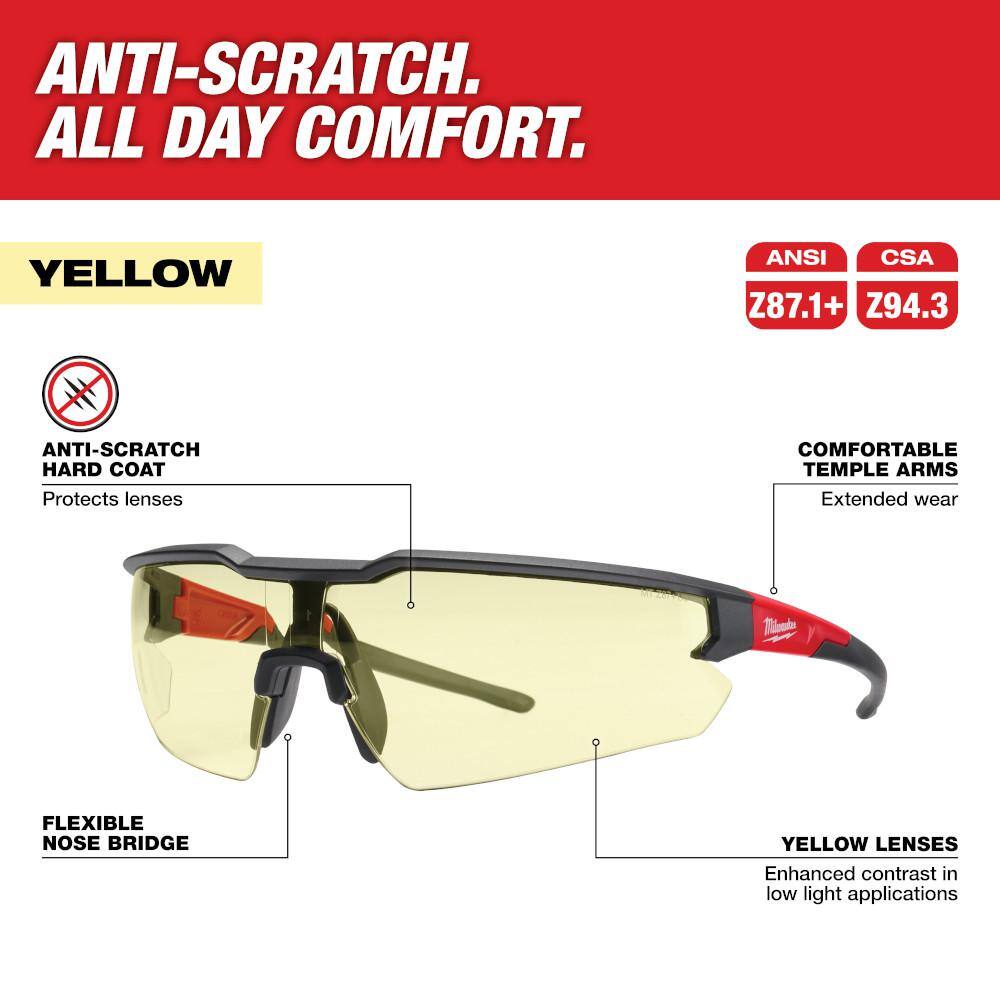 Milwaukee Yellow Safety Glasses with Anti-Scratch Lenses (2-Pack)