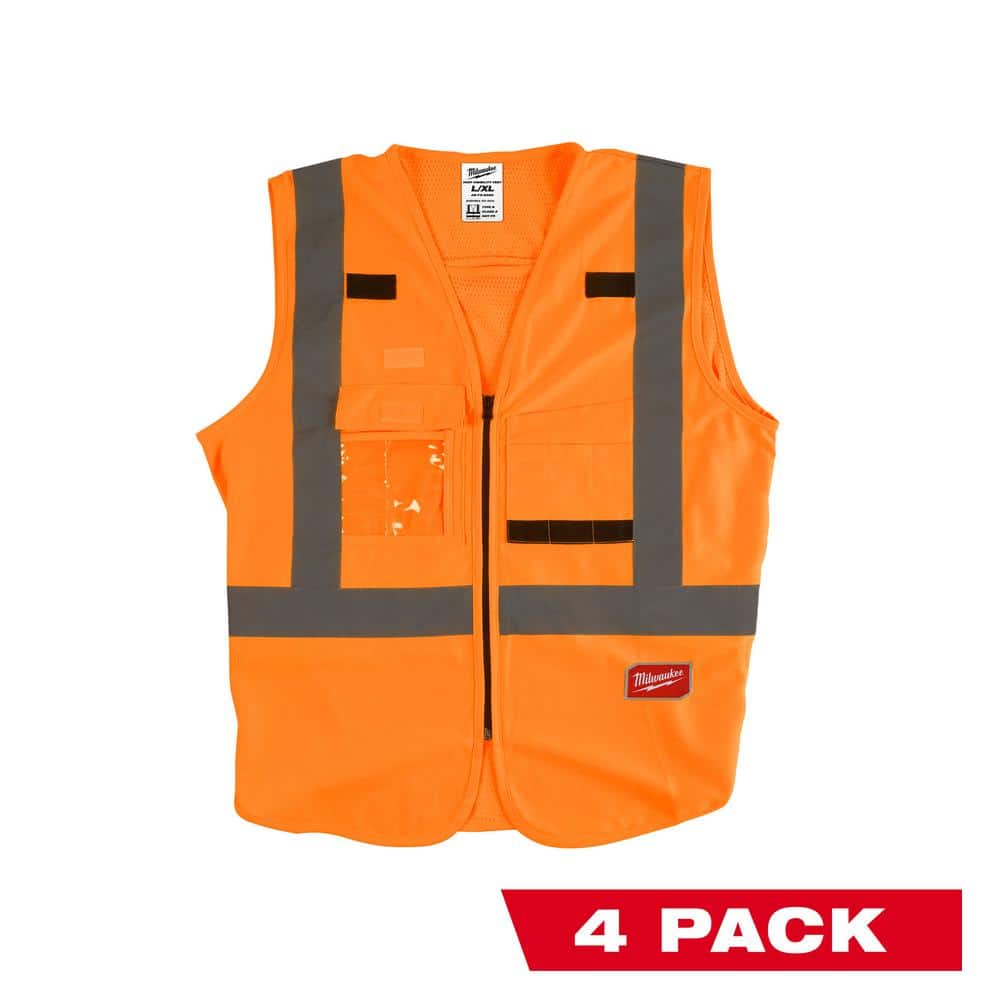 Milwaukee 4X-Large/5X-Large Orange Class 2 High-Visibility Safety Vest with 10 Pockets (4-Pack)