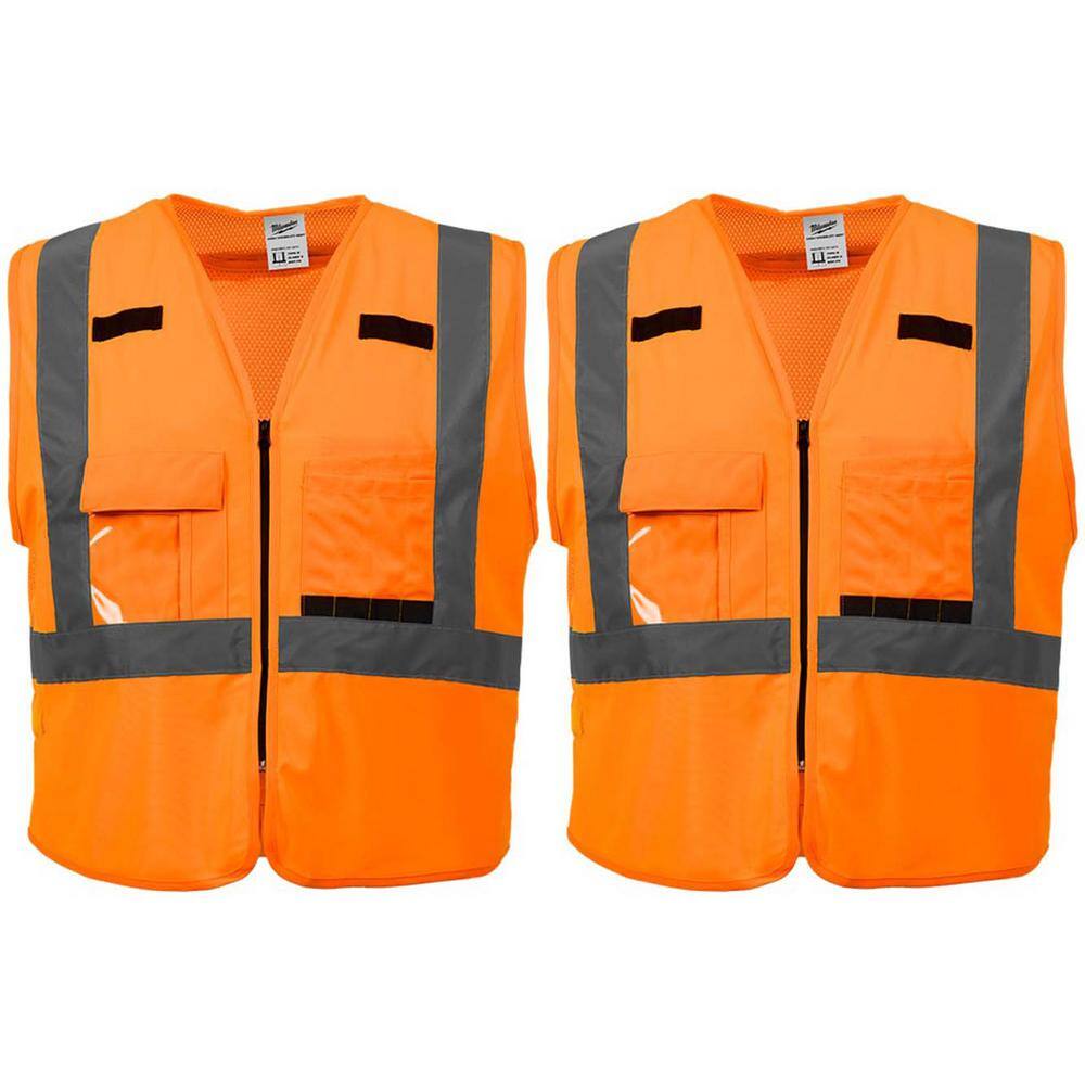 Milwaukee Large/Extra-Large Orange Class 2 High-Visibility Safety Vest with 10 Pockets (2-Pack)