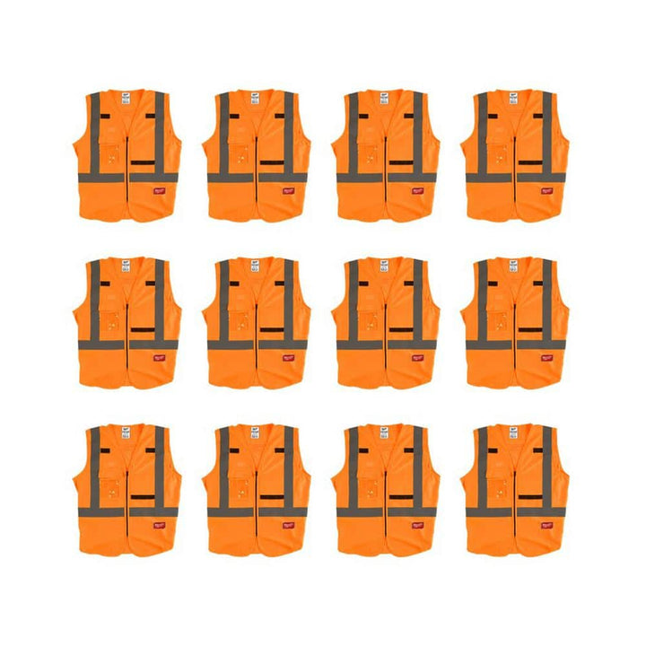Milwaukee 4X/5X Orange Class 2 High-Visibility Safety Vest, 10 Pockets, Zipper Closure (12-Pack)