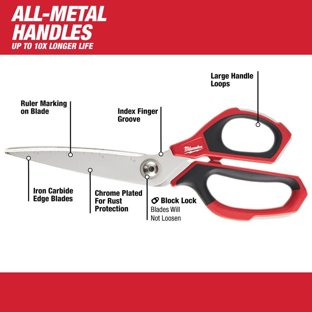 Milwaukee Jobsite 4 in. Straight Blade Scissors with Iron Carbide Edges