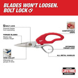 Milwaukee Electrician Snips, 2 in Blade, Bolt Lock, Forged Blades