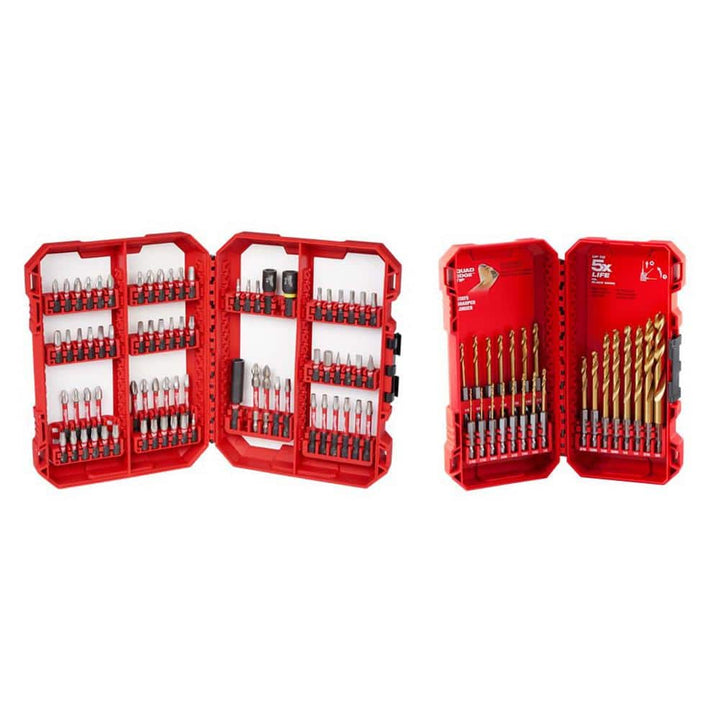 Milwaukee SHOCKWAVE Impact Duty Alloy Steel Screwdriver Bit Set + RED HELIX Titanium Drill Bit Set with PACKOUT Case (97-Piece)