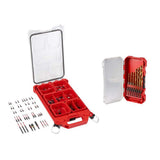 Milwaukee SHOCKWAVE Impact Duty Alloy Steel Screw Driver Bit Set with PACKOUT Case & Titanium RED HELIX Drill Bit Set (123-Piece)