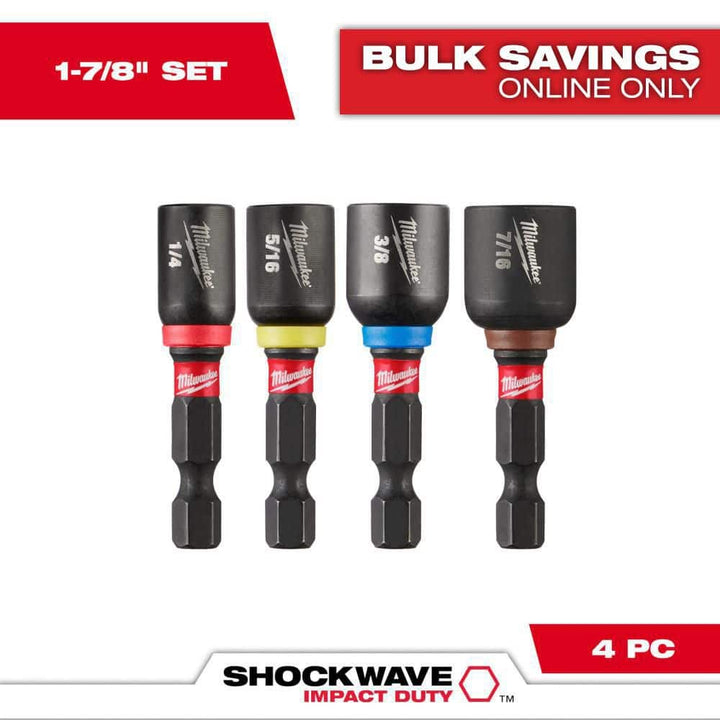 Milwaukee SHOCKWAVE Impact Duty 1-7/8 in. Magnetic Nut Driver Set, Alloy76 Steel (4-Piece)