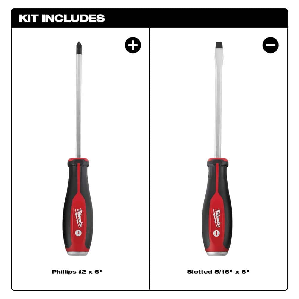 Milwaukee Demo Combination Screwdriver Drivers with Steel Caps, 2-Piece Set (Phillips #2 & Slotted 5/16 in.)