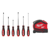 Milwaukee Hex Screwdriver Set (6-Piece) with 25 ft. Compact Auto-Lock Tape Measure