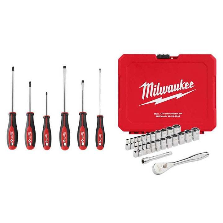 Milwaukee Phillips/Slotted Hex Drive Screwdriver Set with 1/4 in. Drive SAE/Metric Ratchet & Socket Mechanics Tool Set (31-Piece)