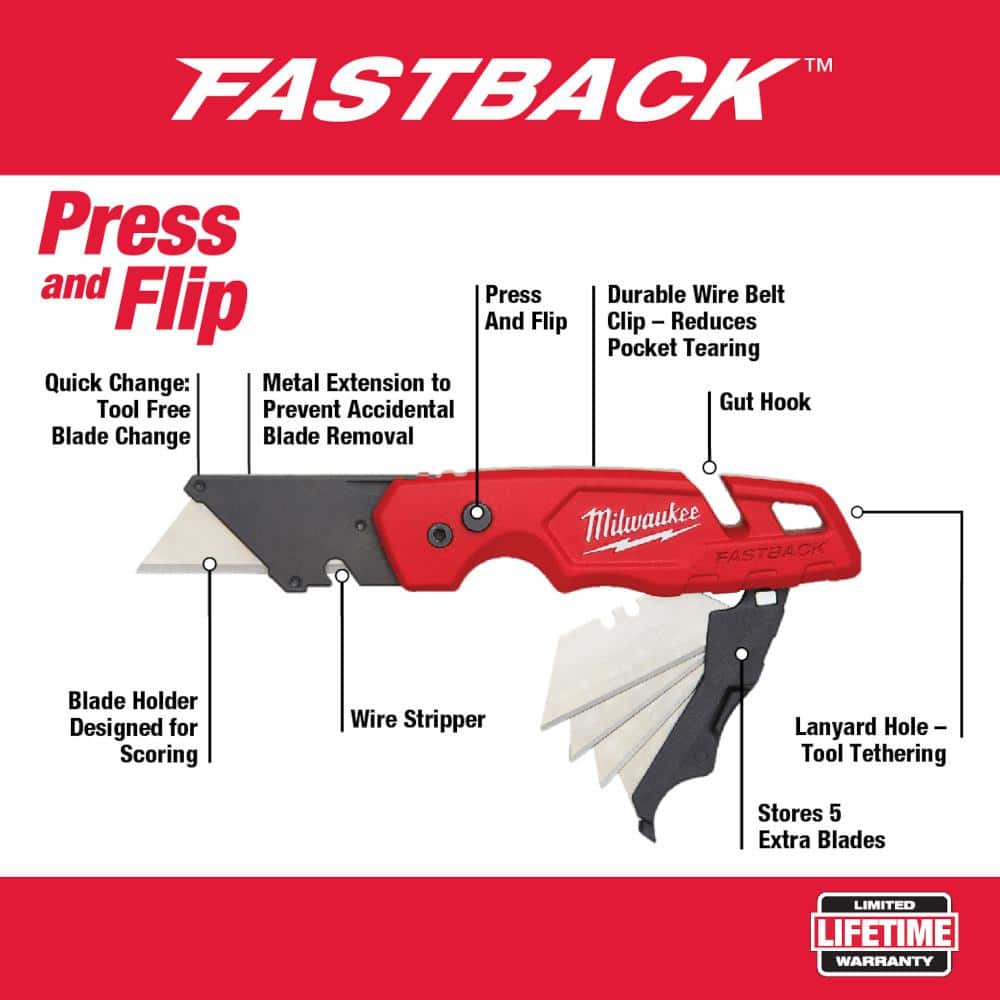 Milwaukee 12-Piece Screwdriver Set with FASTBACK Folding Utility Knife (Blade Storage) & Compact FASTBACK Utility Knife