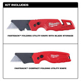 Milwaukee 12-Piece Screwdriver Set with FASTBACK Folding Utility Knife (Blade Storage) & Compact FASTBACK Utility Knife