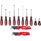 Milwaukee 12-Piece Screwdriver Set with FASTBACK Folding Utility Knife (Blade Storage) & Compact FASTBACK Utility Knife