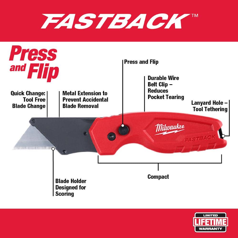 Milwaukee 12-Piece Screwdriver Set with FASTBACK Folding Utility Knife (Blade Storage) & Compact FASTBACK Utility Knife