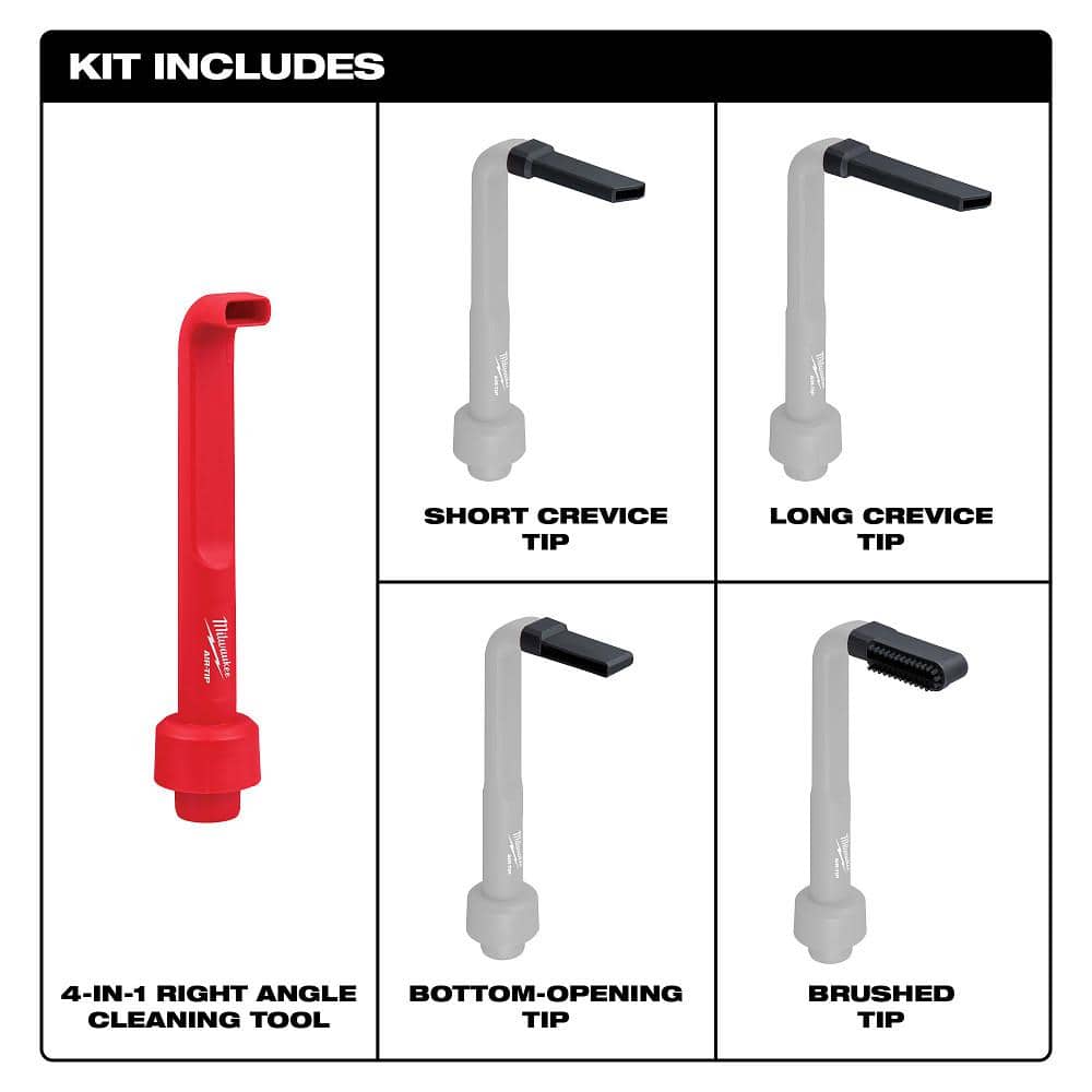 Milwaukee AIR-TIP 1-1/4 in. to 2-1/2 in. 4-in-1 Right Angle Tool & Brush Wet/Dry Shop Vacuum Attachment with Bag (5-Piece)