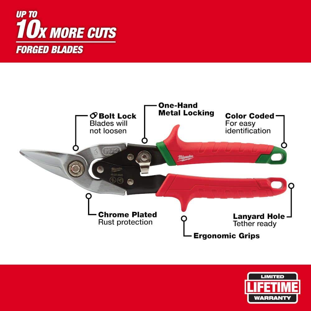 Milwaukee 10 in. Right-Cut Aviation Snips, Forged Steel Blades
