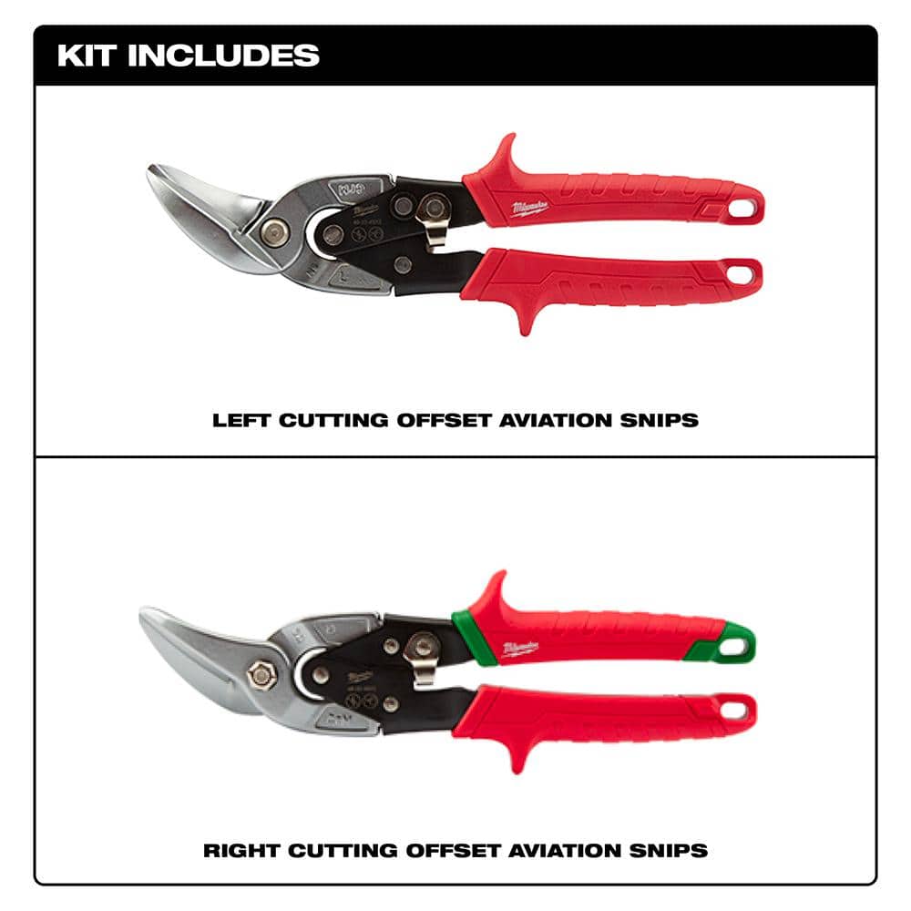 Milwaukee Left and Right Offset Aviation Snips, Forged Blades (2-Pack)