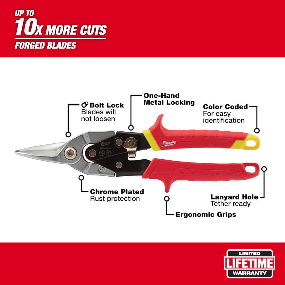 Milwaukee 10 in. Straight-Cut Aviation Snips (Model 48-22-4530)
