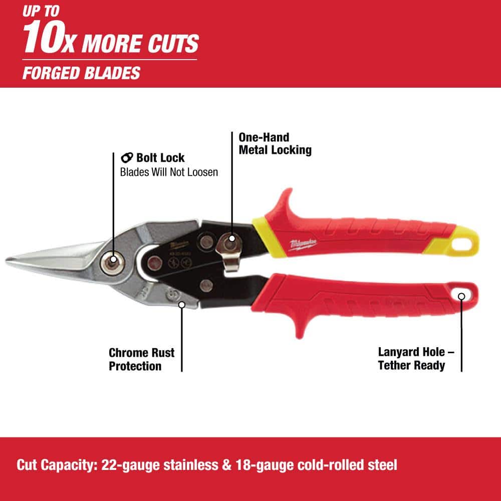 Milwaukee Left, Right, and Straight Aviation Snips Set (3‑Pack)