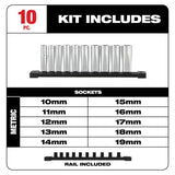 Milwaukee 3/8 in. Drive SAE & Metric Deep Well 6‑Point Socket Set, FOUR FLAT Sides, Chrome Finish (20-Piece)