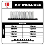 Milwaukee 3/8 in. Drive Metric Deep Well 6-Point Socket Set, 10-Piece