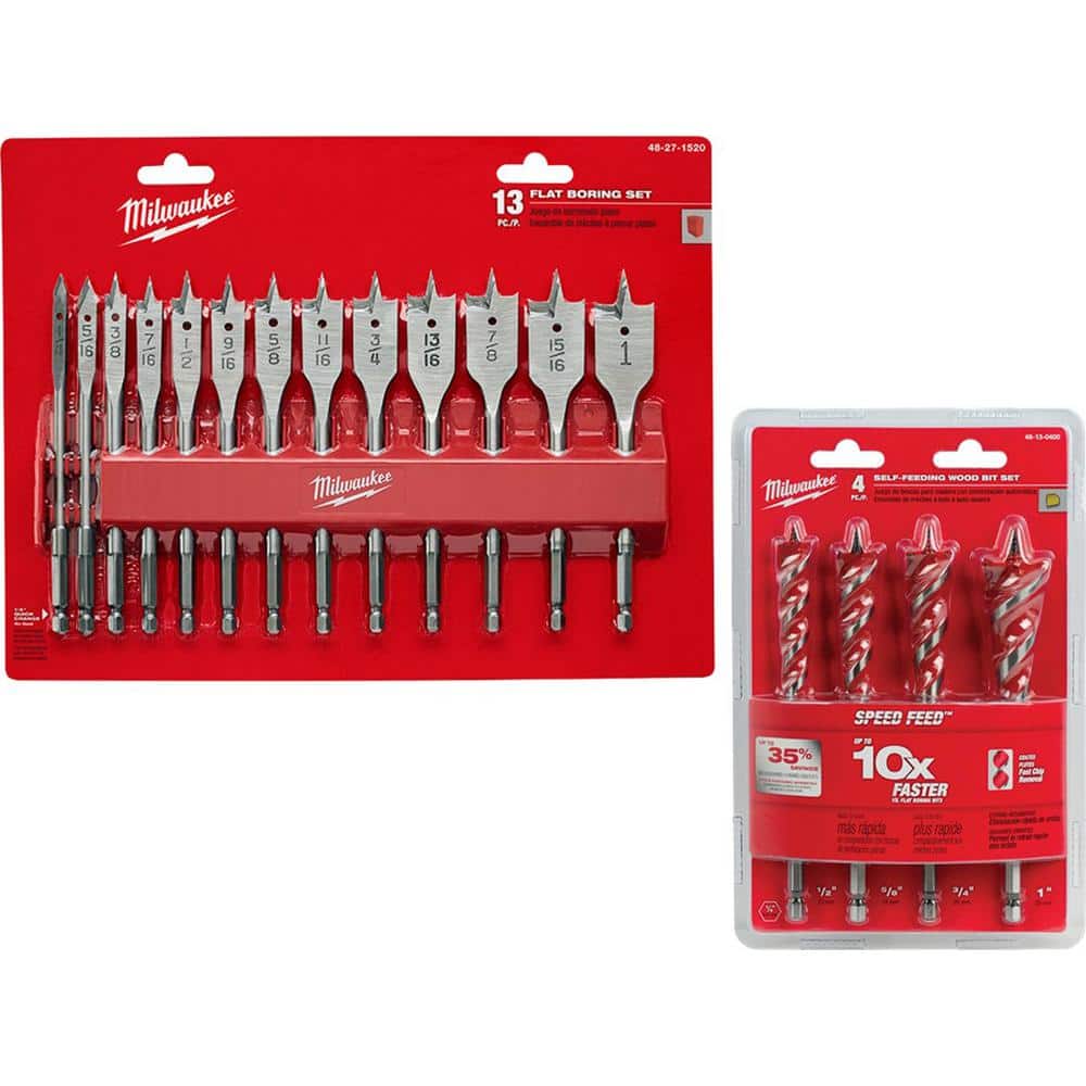 Milwaukee High Speed Wood Spade Bit Set with SPEED FEED Auger (17-Piece)