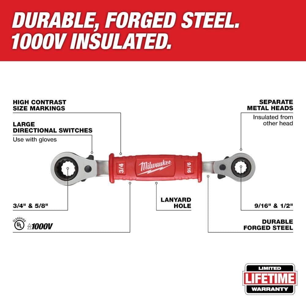 Milwaukee 36 oz. 4-in-1 Lineman's Hammer with Lineman's 4-in-1 Insulated Ratcheting Box Wrench