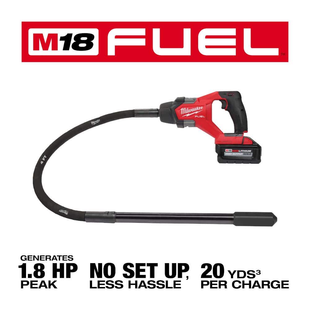 Milwaukee M18 FUEL 18V Brushless Cordless 4 ft. Concrete Pencil Vibrator Kit with HIGH OUTPUT XC6.0 Battery