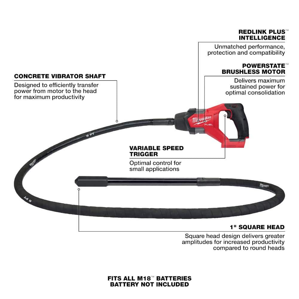 Milwaukee M18 FUEL 18V Brushless Cordless 8 ft. Concrete Pencil Vibrator Kit with (2) 6.0Ah Batteries