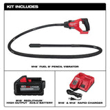Milwaukee M18 FUEL 18V Brushless 8 ft. Concrete Pencil Vibrator Kit with HIGH OUTPUT XC6.0 Battery, Rapid Charger & M18 FUEL Grinder