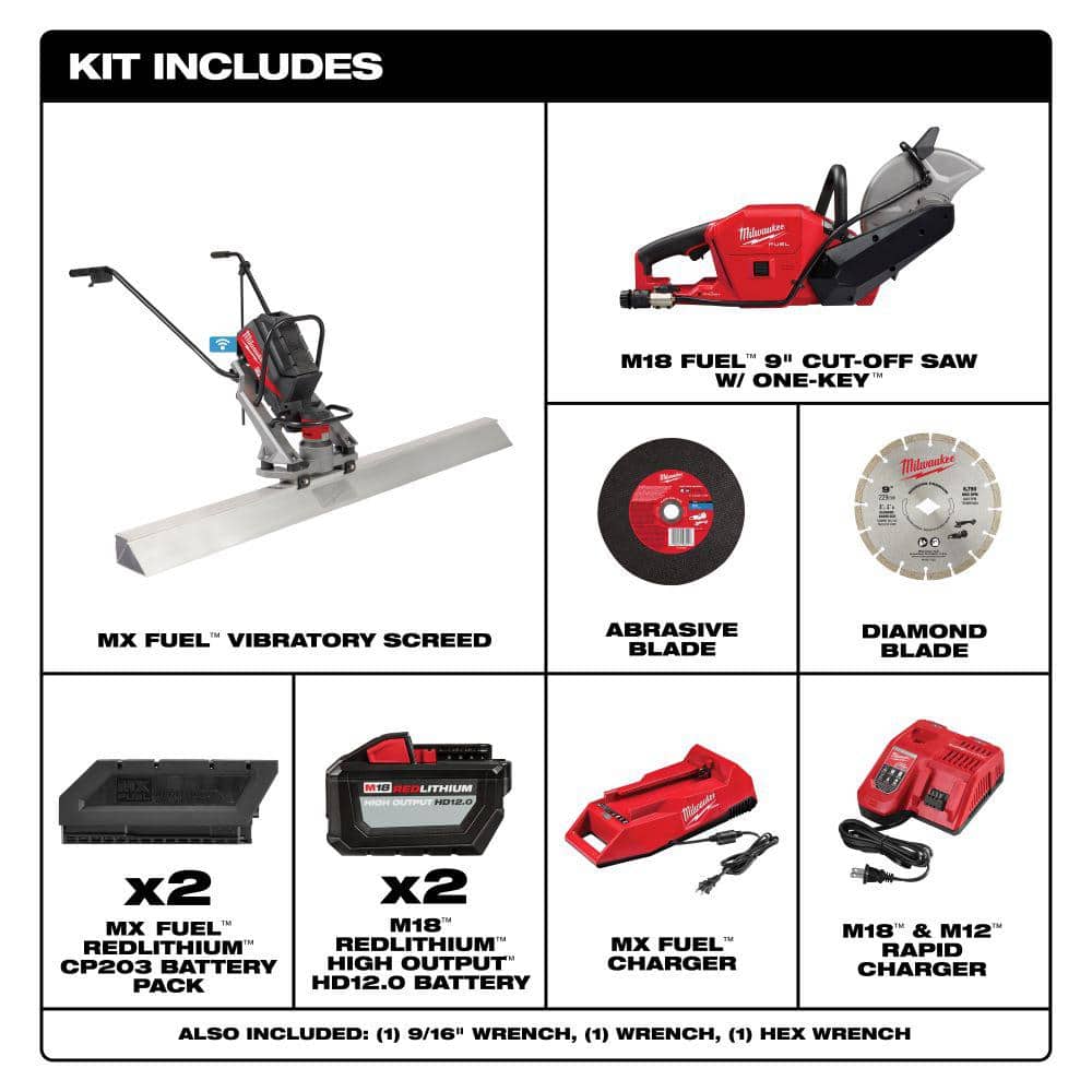 Milwaukee MX FUEL Cordless Vibratory Screed Kit with M18 FUEL ONE-KEY 9 in. Cut-Off Saw