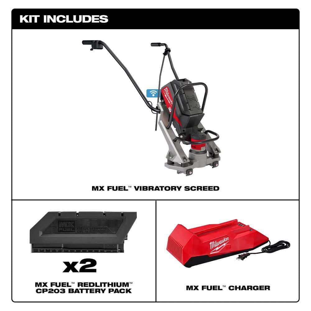 Milwaukee MX FUEL Lithium-Ion Cordless Vibratory Screed Kit with (2) MX FUEL REDLITHIUM CP203 Batteries & Charger, MXF381-2CP