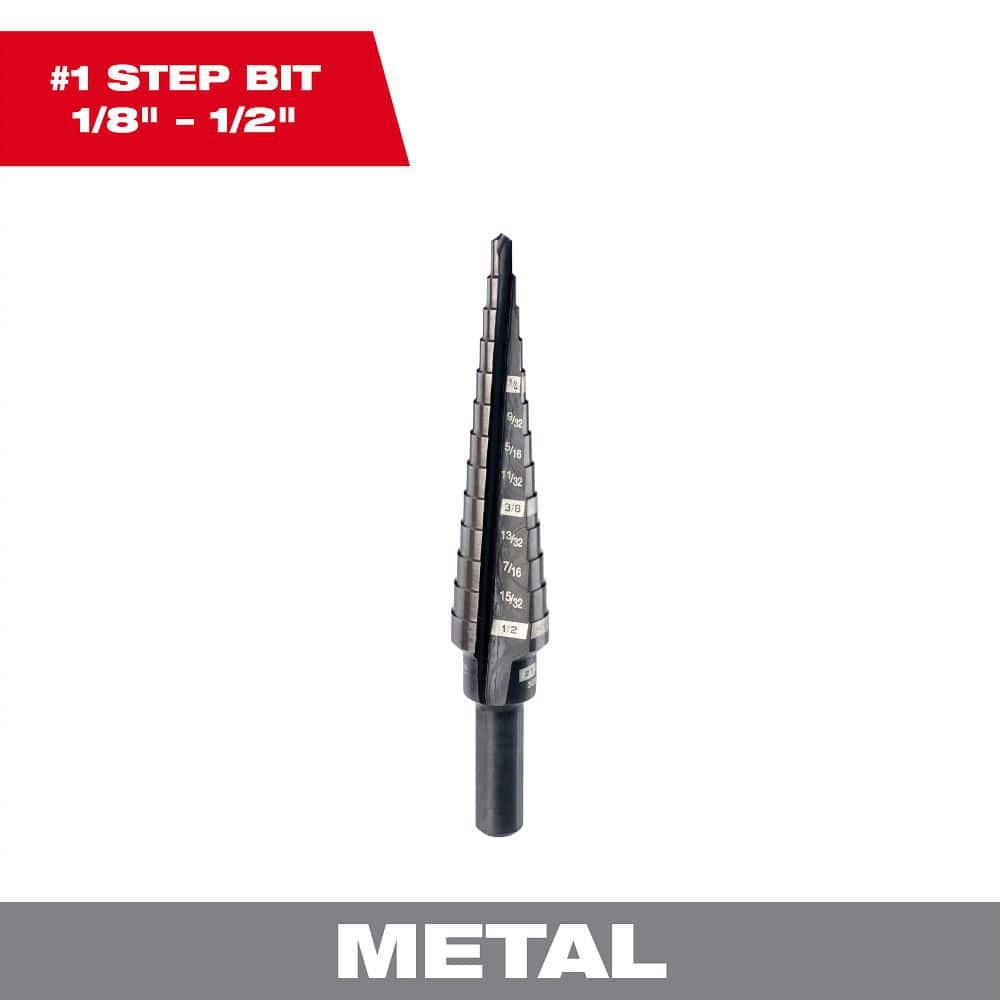 Milwaukee #1 Black Oxide Step Drill Bit, 1/8 in. – 1/2 in., 1/32 in. Increments (13 Steps)