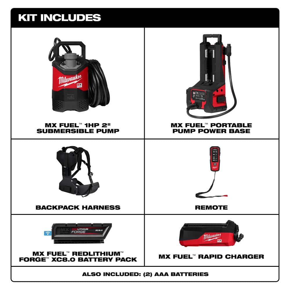 Milwaukee MX FUEL 1HP 2 in. Submersible Pump Kit with Battery Pack and Remote, MXF211-1XC