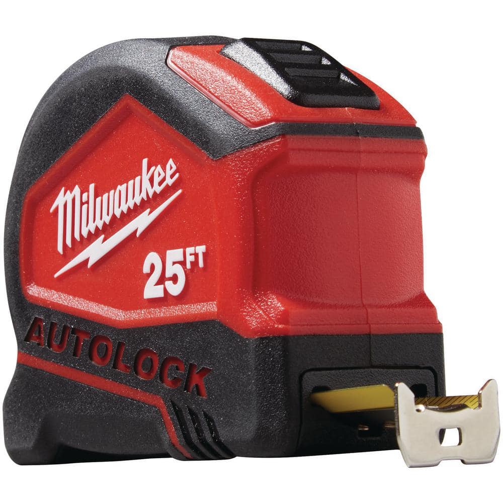 Milwaukee 25 ft. Compact Auto-Lock Tape Measure, Nylon-Coated Blade, 12 ft Reach (2-Pack)