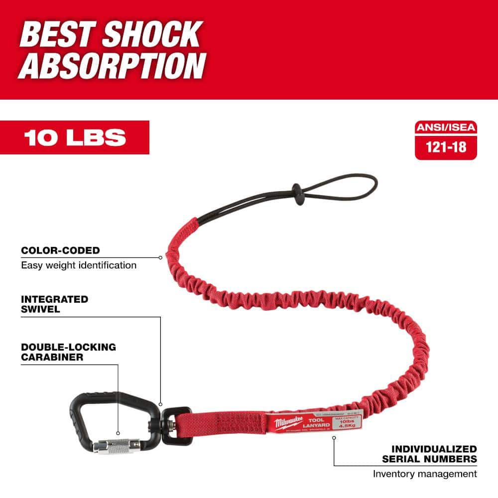 Milwaukee 10 lb Locking Tool Lanyard, 36 in – Red, Nylon/Stainless Steel (1-Pack)