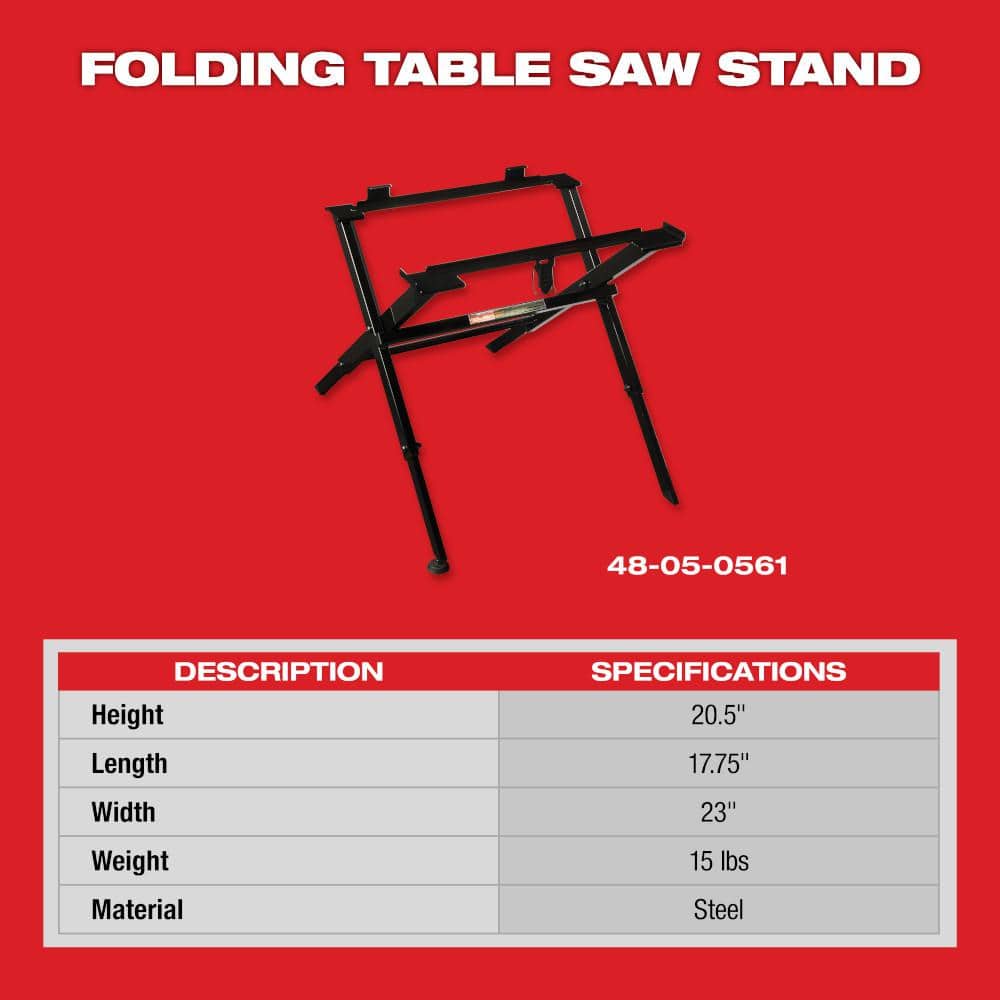 Milwaukee Compact Folding Table Saw Stand, 23" W x 17.5" L x 20.5" H (48-08-0561)