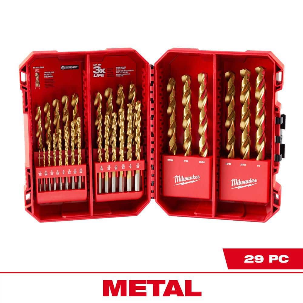 Milwaukee Thunderbolt Titanium Drill Bit Set, 29-Piece (135° Split Point, 3-Flat Shank)