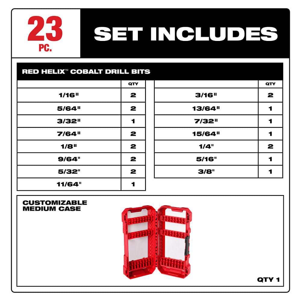 Milwaukee Cobalt RED HELIX Twist Drill Bit Set for Drill Drivers, 23-Piece