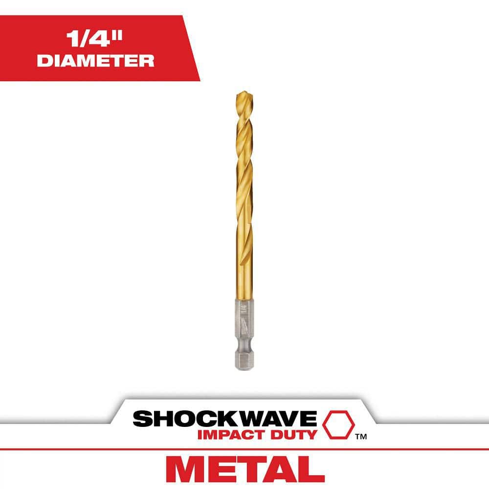 Milwaukee SHOCKWAVE Red Helix 1/4 in. Titanium Twist Drill Bit, 1/4 in. Hex Shank, 4.13 in. Length