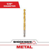 Milwaukee SHOCKWAVE Red Helix 1/4 in. Titanium Twist Drill Bit, 1/4 in. Hex Shank, 4.13 in. Length