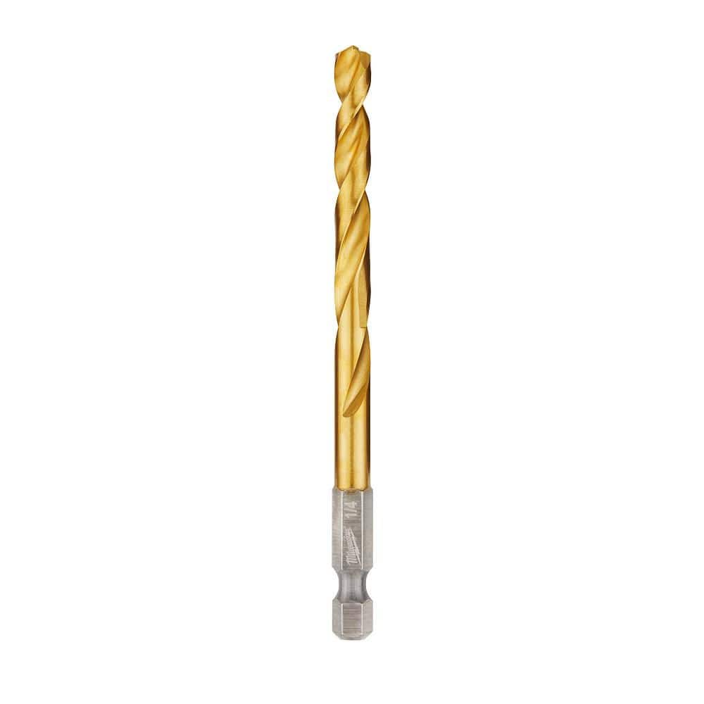 Milwaukee SHOCKWAVE Red Helix 1/4 in. Titanium Twist Drill Bit, 1/4 in. Hex Shank, 4.13 in. Length