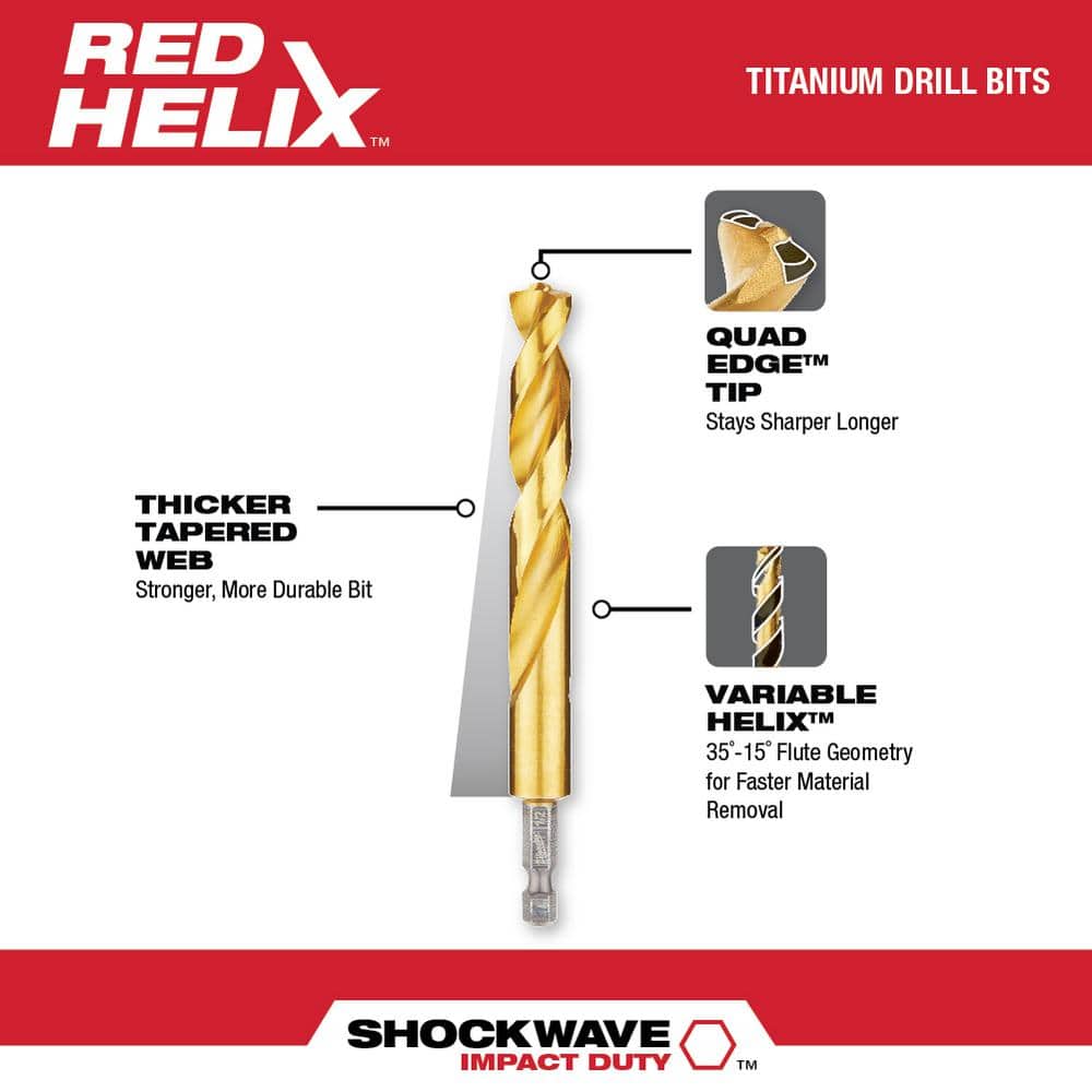 Milwaukee SHOCKWAVE Impact Duty RED HELIX Titanium Twist Drill Bit Set (15-Piece)