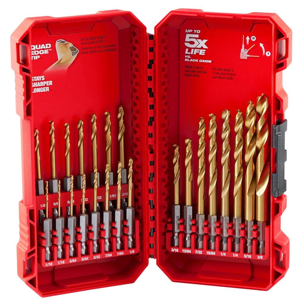 Milwaukee SHOCKWAVE Impact Duty RED HELIX Titanium Drill Bit Set, 23-Piece (1/16 in.–3/8 in.)