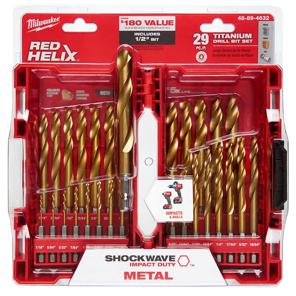 Milwaukee SHOCKWAVE RED HELIX Titanium Drill Bit Set, 29-Piece, 1/4" Hex Shank