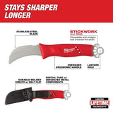 Milwaukee Lineman's Hawkbill Knife with STICKWORK 3-in-1 Ring, 3.25 in Blade