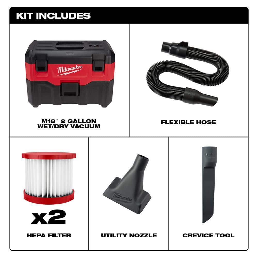 Milwaukee M18 18-Volt 2 Gal. Lithium-Ion Cordless Wet/Dry Vacuum (Vacuum-Only)