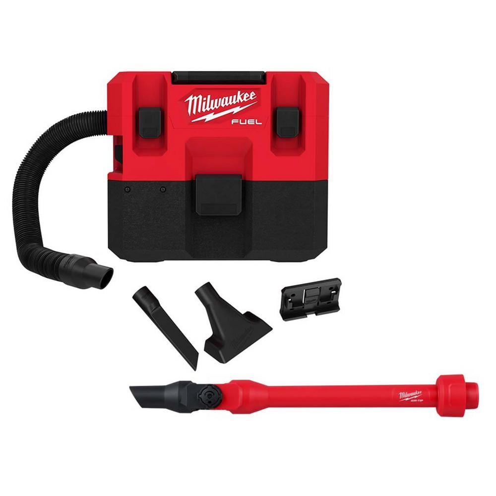 Milwaukee M12 FUEL Cordless 1.6 Gal. Wet/Dry Vacuum with AIR-TIP 1-1/4 in.–2-1/2 in. 3‑Piece Crevice, Nozzle & Brush Kit