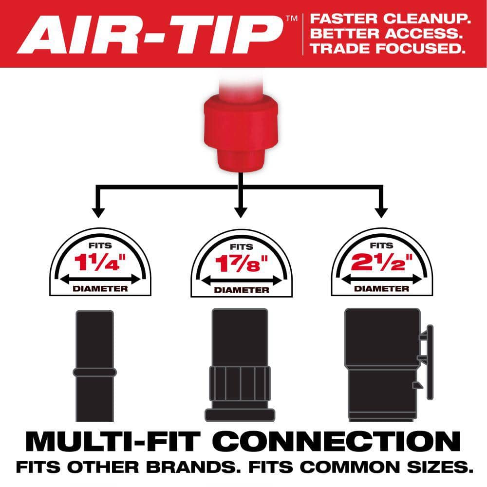 Milwaukee M12 FUEL Cordless 1.6 Gal. Wet/Dry Vacuum with AIR-TIP 1-1/4 in.–2-1/2 in. 3‑Piece Crevice, Nozzle & Brush Kit
