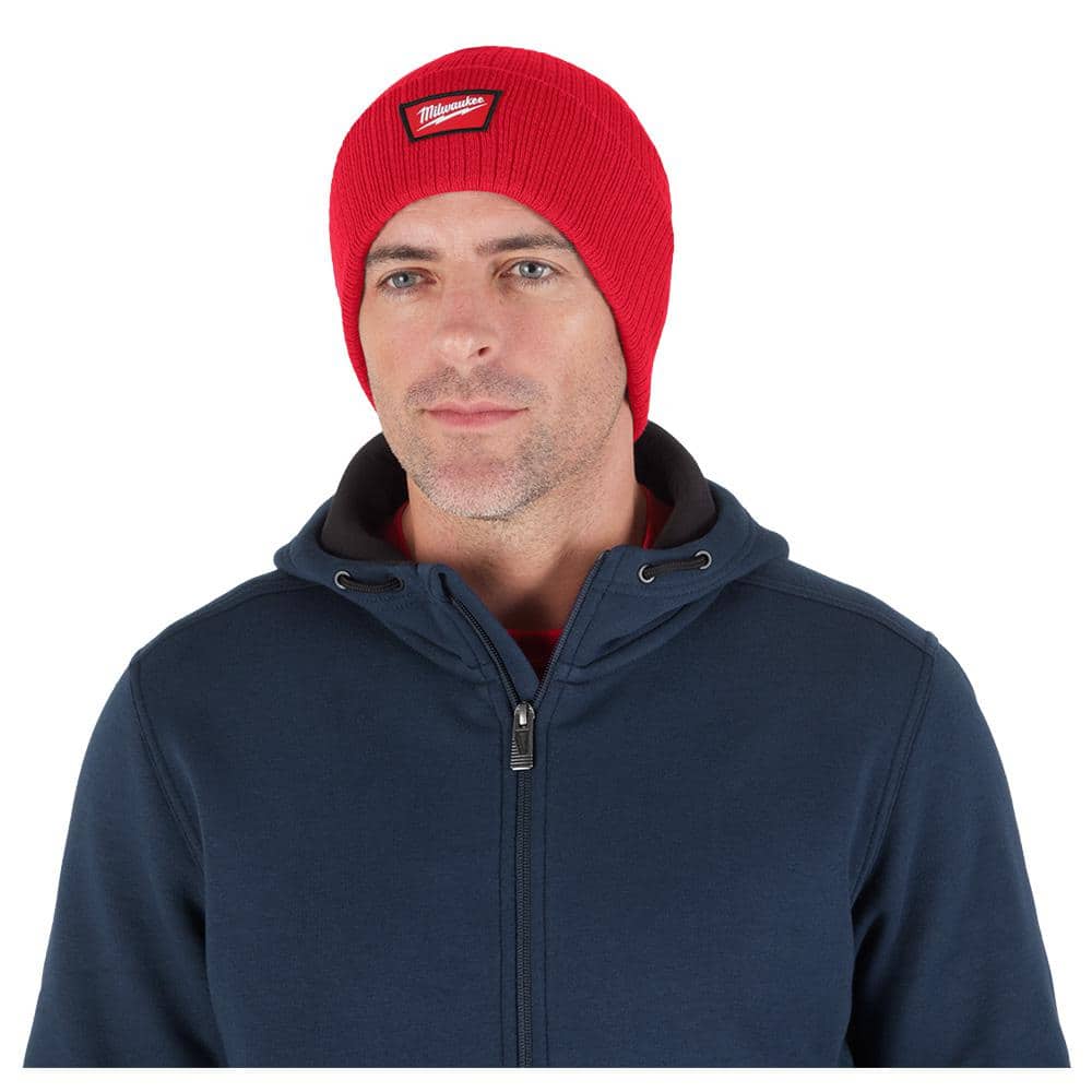 Milwaukee Men’s Black Rib-Knit Cuffed Beanie Cap, 2-Layer Acrylic, One Size