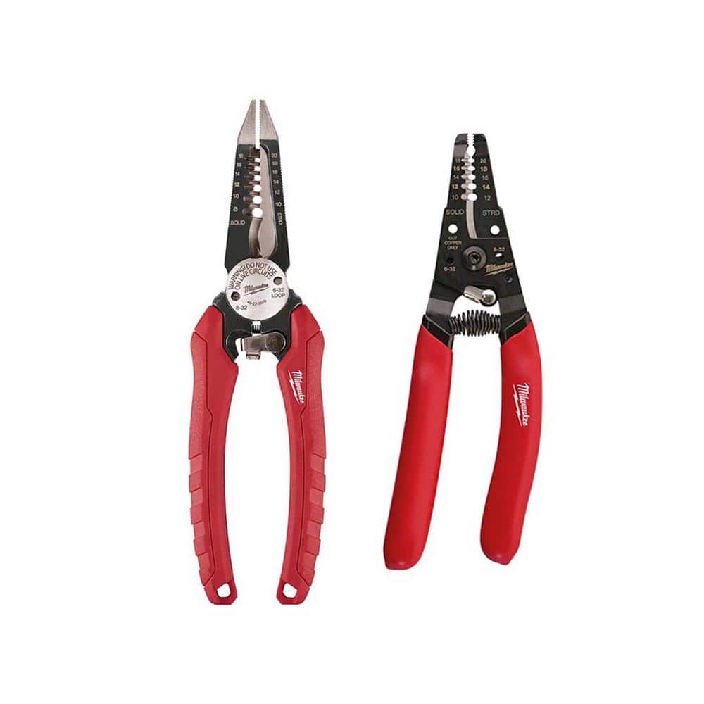 Milwaukee 7.75 in. Combination Electricians 6-in-1 Pliers + Wire Strippers Set (2‑Piece, Models 48-22-3079 & 48-22-6109)