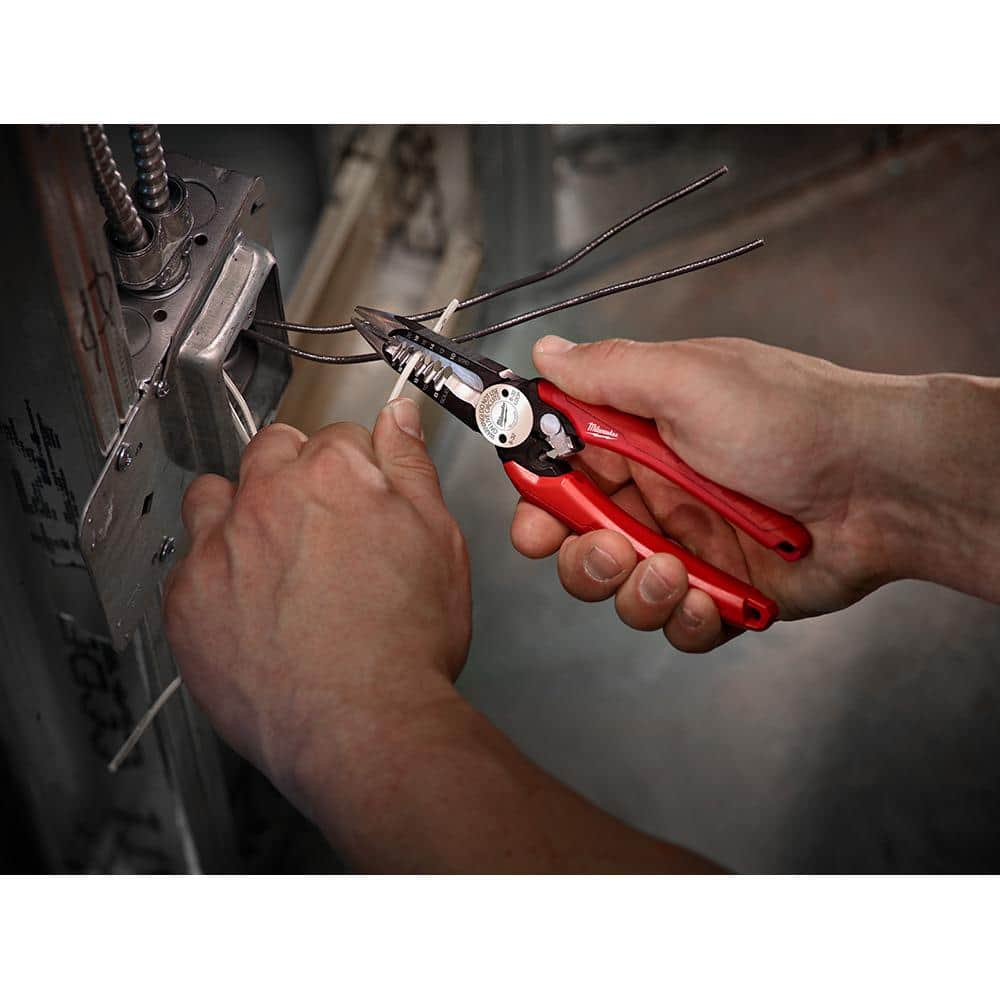 Milwaukee 7.75 in. Electrician’s 6-in-1 Wire Stripper/Cutter Pliers (Model 48-22-3079)